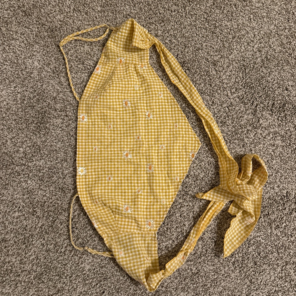 Yellow Gingham Tie-Back Top
